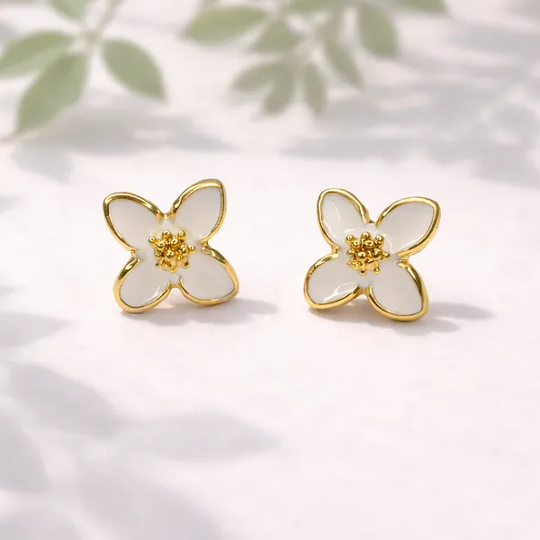 Gold_Plated_Enamal_Flower_Stud_Earrings_For_Women